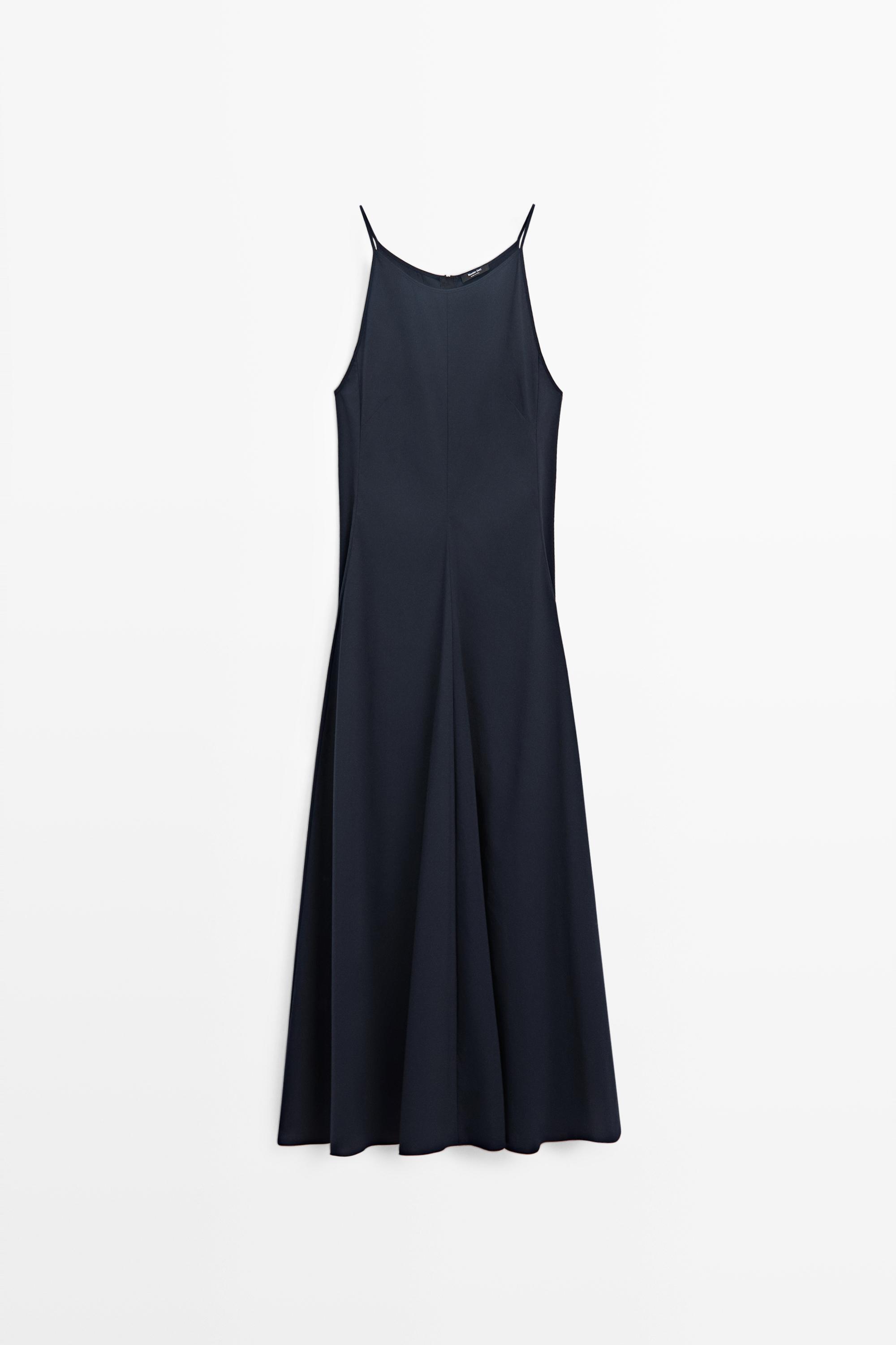 Cotton blend poplin spaghetti strap dress